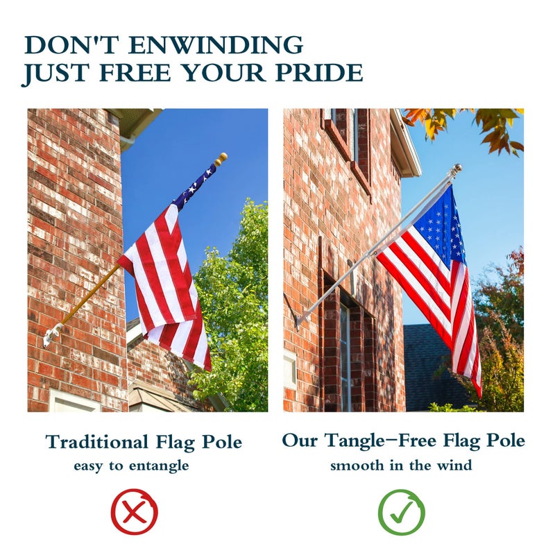 Hoople Tangle Free Spinning Flag Pole, 6FT Aluminum Rotating Flagpoles Two Piece Design Rustroof High Wind Resistant American Flag Poles for Outside House Garden Boat Truck Commercial - Image 3